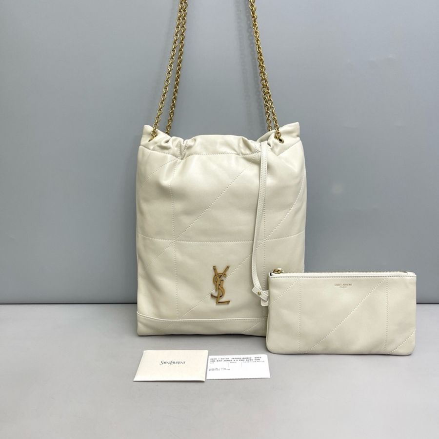 Ysl • 經典Jamie灰白色金釦羊皮垃圾袋-2