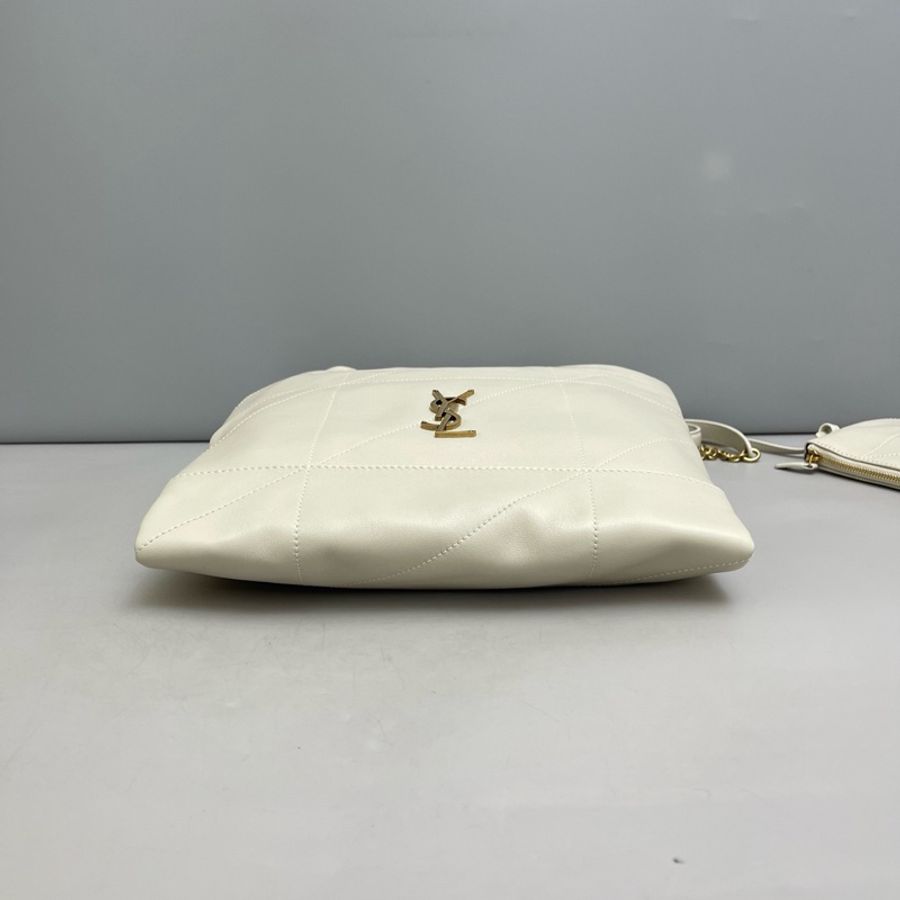 Ysl • 經典Jamie灰白色金釦羊皮垃圾袋-5