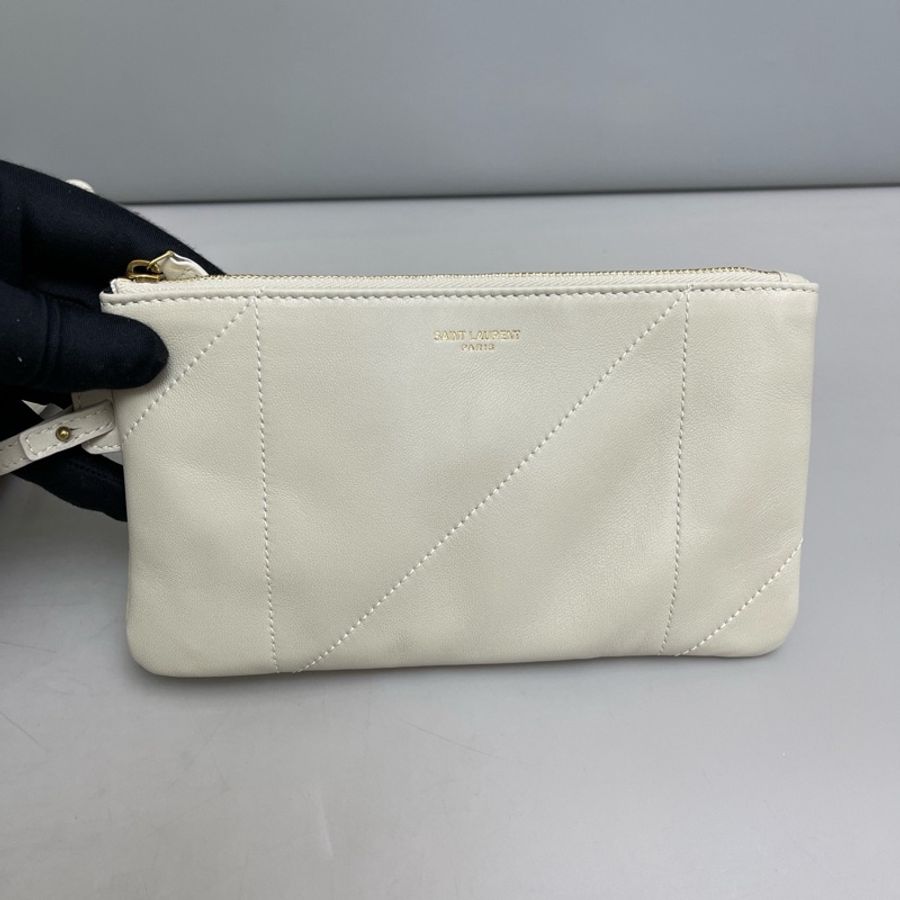 Ysl • 經典Jamie灰白色金釦羊皮垃圾袋-8