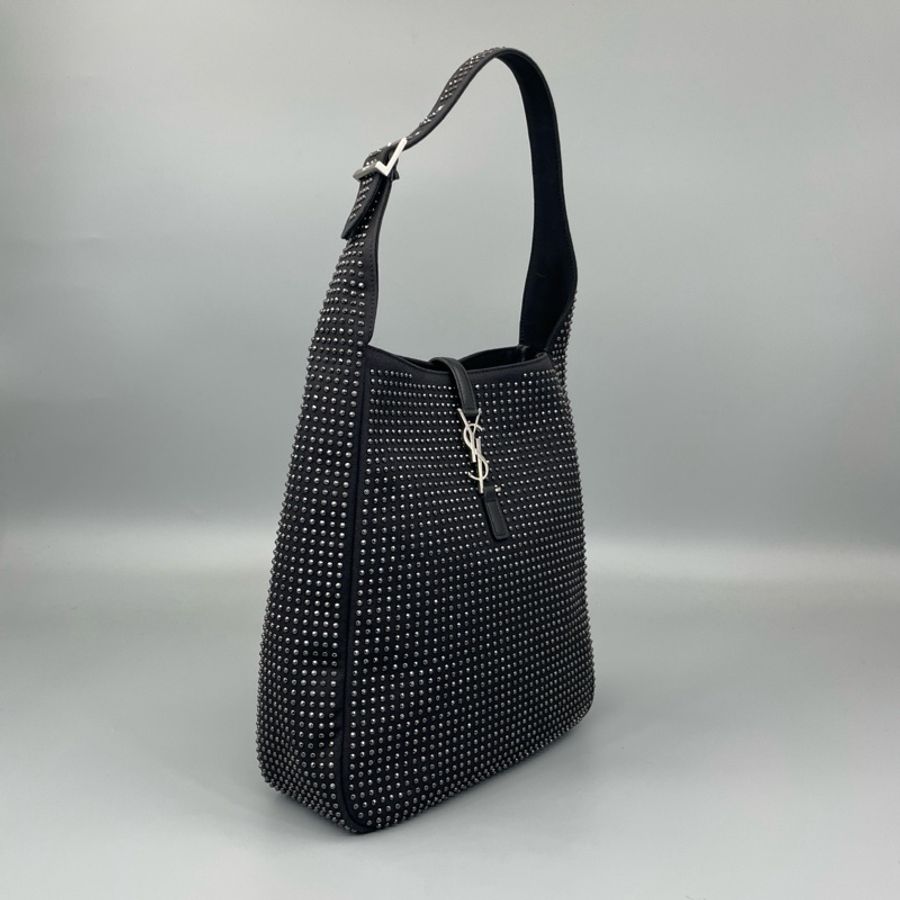 Ysl • 秀款黑色卯釘Hobo肩背包 🈶原廠塵袋-7