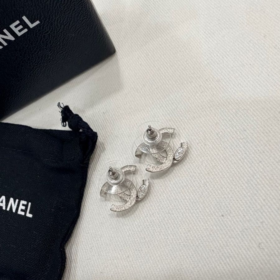 Chanel 香奈兒 雙C 鑲鑽 耳針 耳環-3