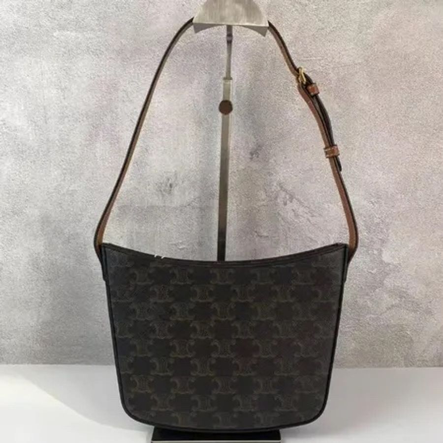 【威選精品】🤎 CELINE Croque Triomphe 老花牛皮中號腋下包-8