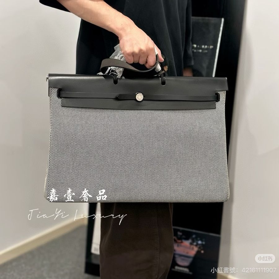 Hermes • 稀有Herbag 50 黑白熊貓拼色銀釦 🈶原廠塵袋-1