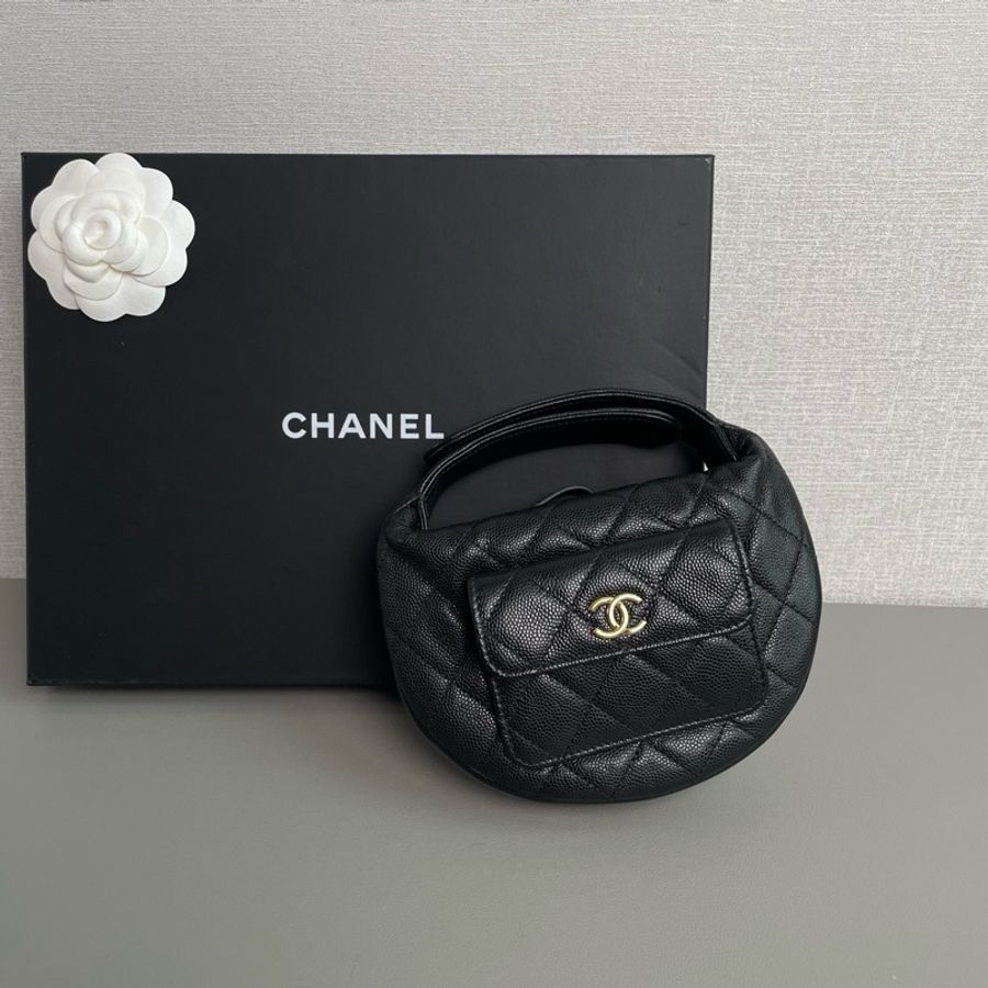 💎Chanel香奈兒｜25p黑金荔枝牛皮呼啦圈手提包｜99新芯片款-3