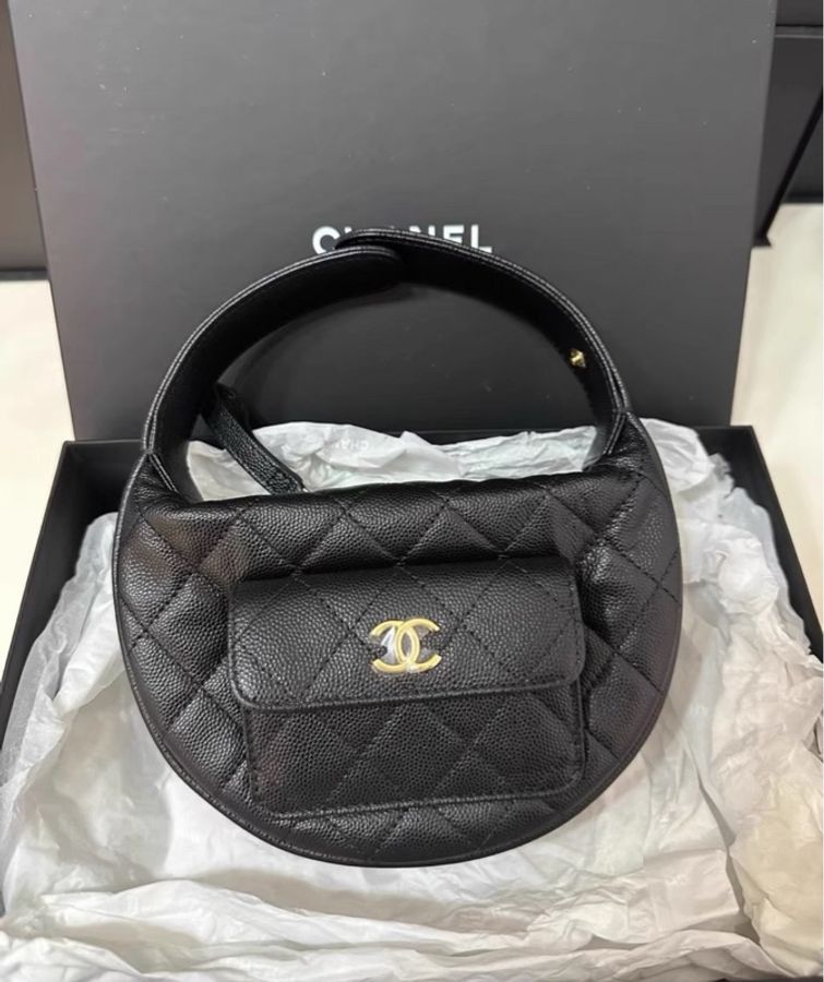 💎Chanel香奈兒｜25p黑金荔枝牛皮呼啦圈手提包｜99新芯片款-8