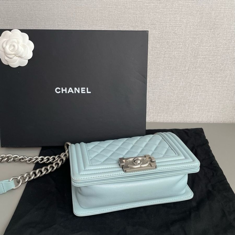 💎Chanel香奈兒｜Leboy 小號鏈條包 寶寶藍羊皮銀扣｜98新芯片款-5