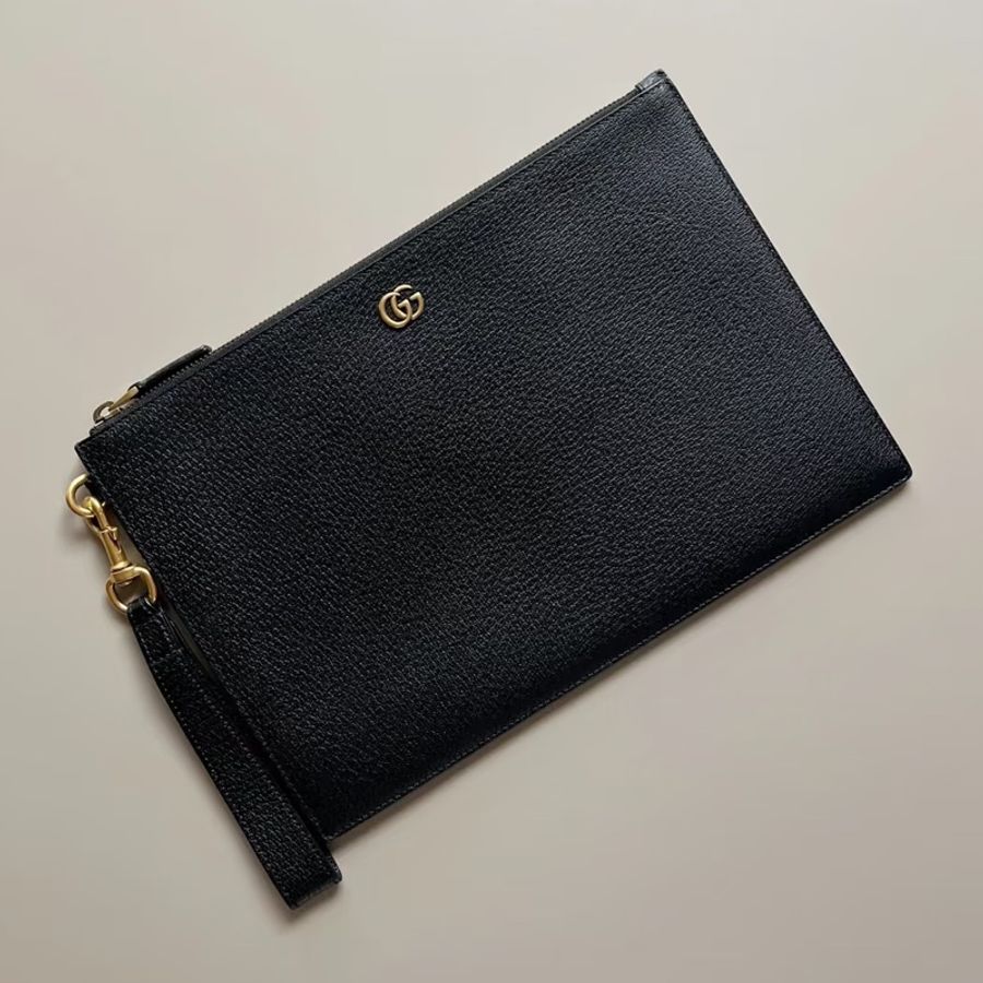 Gucci • 經典黑金牛皮手拿包-1