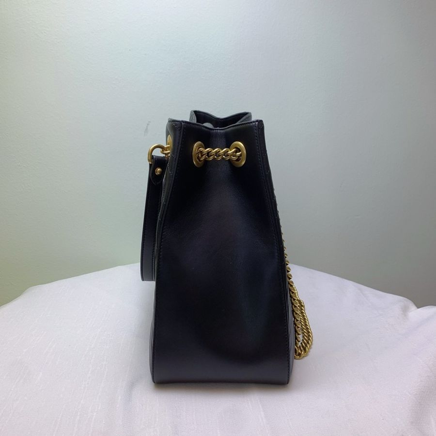 閒置新 Gucci古馳GG Marmont托特包 黑色全皮水波紋 金扣雙Glogo 尺寸 37*27cm-3
