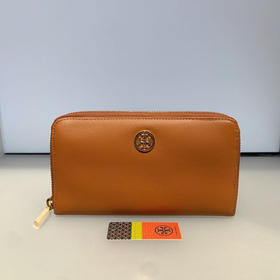 閒置新 TORY BURCH 湯麗柏琦 拉鍊長款 皮革 錢包 女款 棕色-5