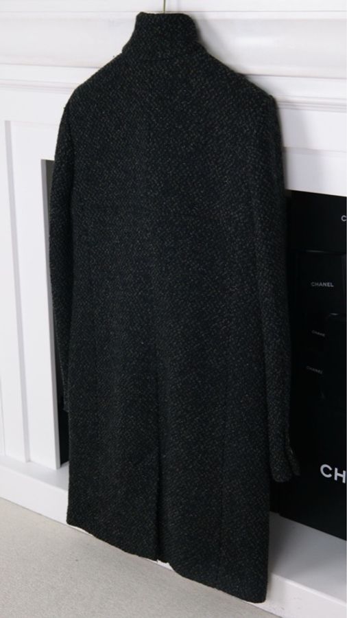 Chanel 18年森林系列秀款黑绿色粗花呢四口袋立领长款上衣外套-8
