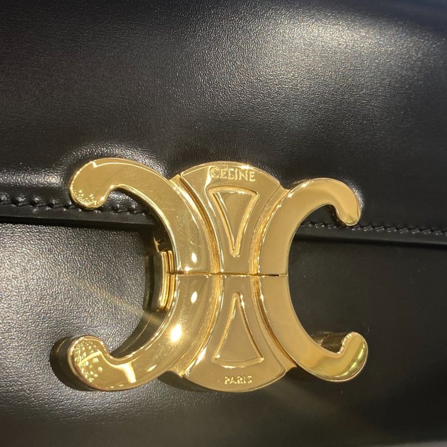 CELINE 思琳 CELINE TRIOMPHE  肩背包 皮革 黑色 金釦-11