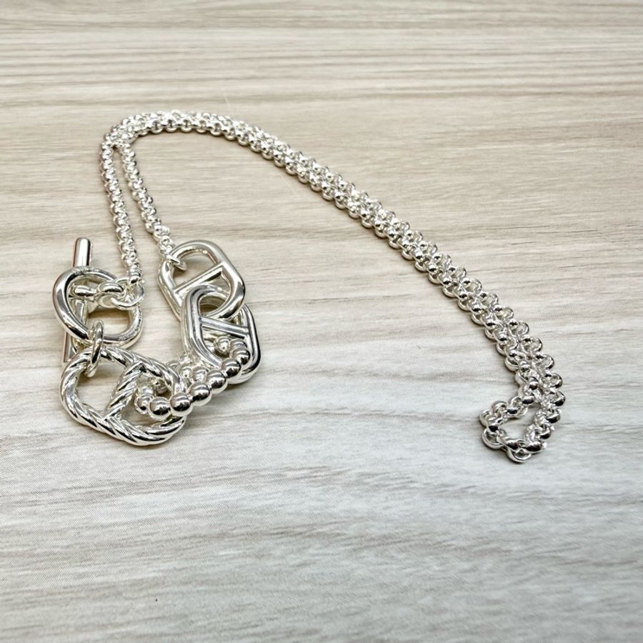 Hermes925銀豬鼻Chaine dancre Alea pm T釦項鍊H126218B-7