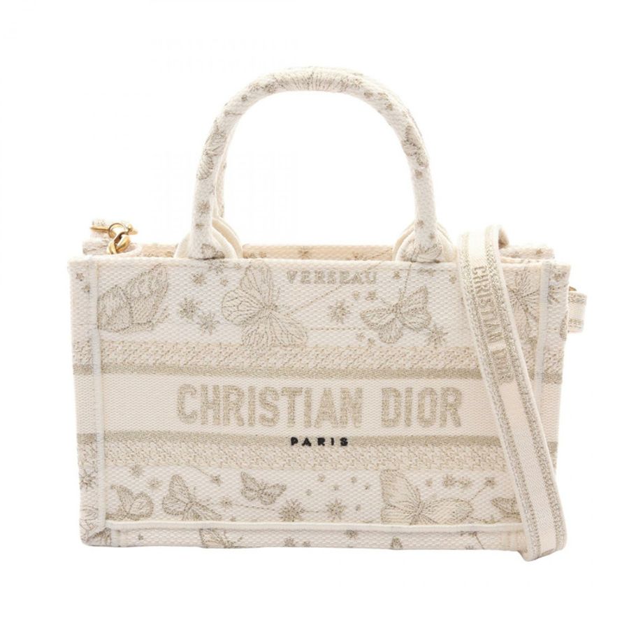 Dior BOOK TOTE 迷你蝴蝶肩背包 S5573CESU 帆布 白色 金色 舊款 logo-0