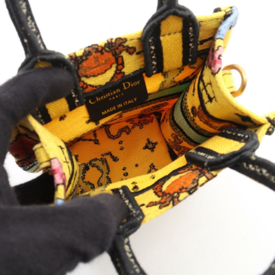 Dior BOOK TOTE 豎款迷你手機單肩手提包 帆布 黃色 二手 女士-2