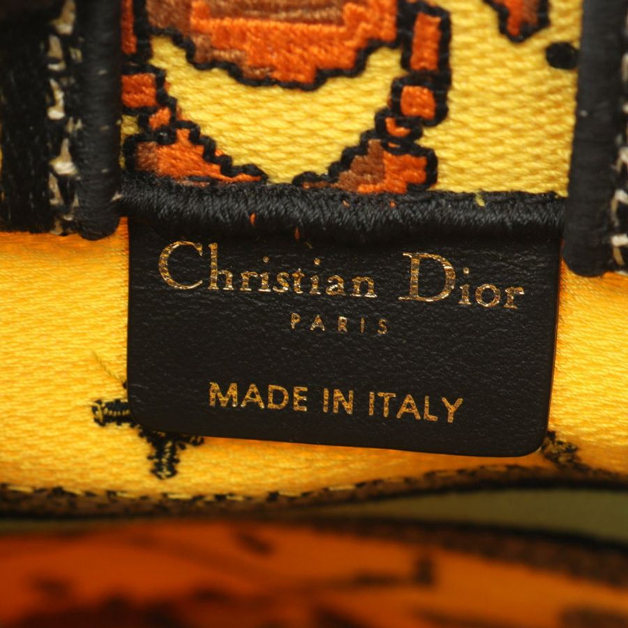 Dior BOOK TOTE 豎款迷你手機單肩手提包 帆布 黃色 二手 女士-3
