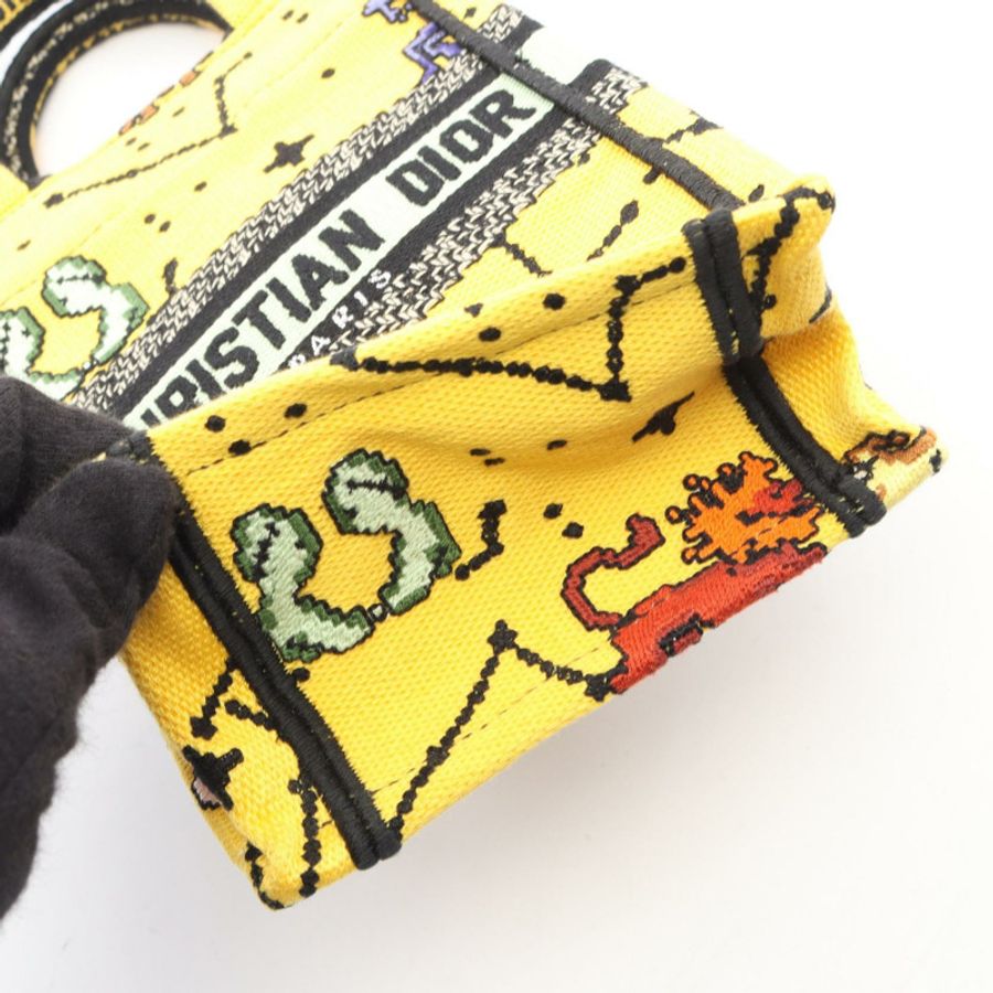 Dior BOOK TOTE 豎款迷你手機單肩手提包 帆布 黃色 二手 女士-4
