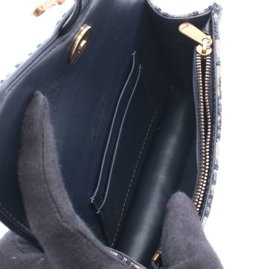 Dior SADDLE Oblique 腰包 帆布皮革 海軍藍 灰色 二手 女士-2