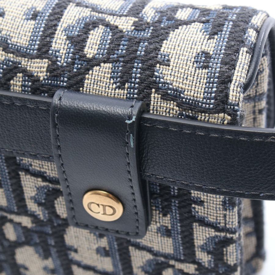 Dior SADDLE Oblique 腰包 帆布皮革 海軍藍 灰色 二手 女士-4