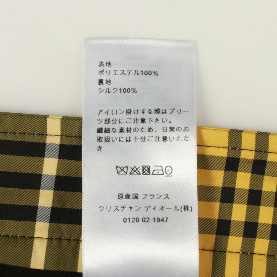 Dior 格紋百褶裙，聚酯纖維材質，黃黑配色，二手女款，尺寸 36-3