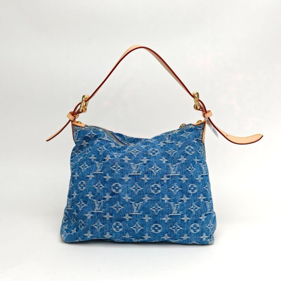 LOUIS VUITTON DenimRendez-Vous系列丹寧超大號牛仔藍金扣晶片肩背包-2