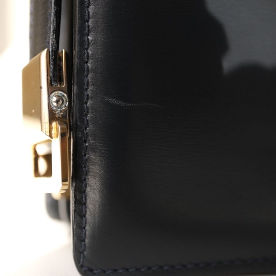 Celine Vintage 極稀缺 1980s黑金頂級Box皮凱旋門釦 波浪翻蓋豆腐包 雙段式調節扣 在台現貨-12