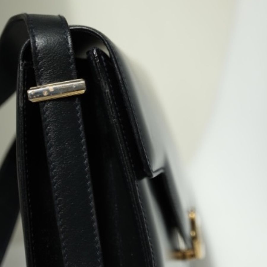 Celine Vintage 極稀缺 1980s黑金頂級Box皮凱旋門釦 波浪翻蓋豆腐包 雙段式調節扣 在台現貨-14