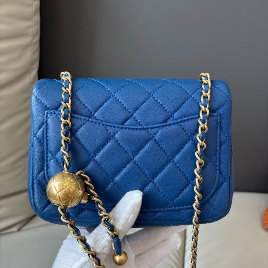 香奈兒/Chanel CF藍色金球方胖子鏈條包-1