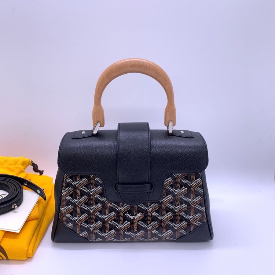 Goyard 戈雅mini saigon迷你西貢包 黑色四季百搭 木質手柄 包身超輕 尺寸:20x8x15cm-0