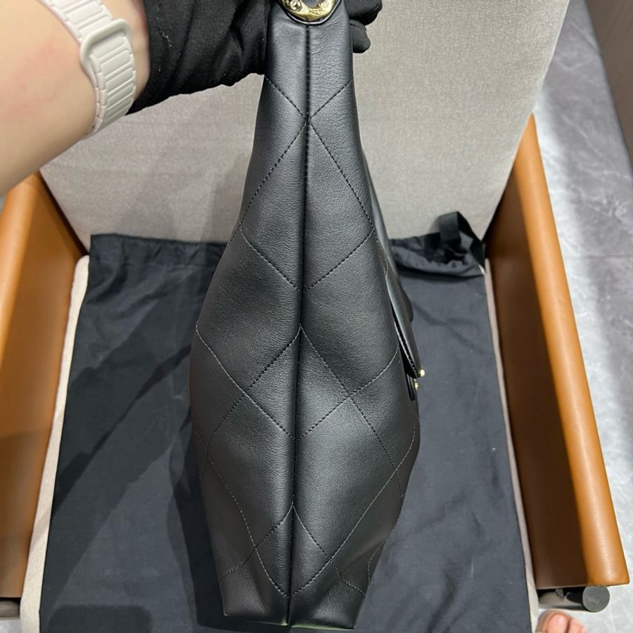 Chanel 25K黑金hobo嬉皮包大號 單肩包腋下包手提包 芯片款 底長35cm-3