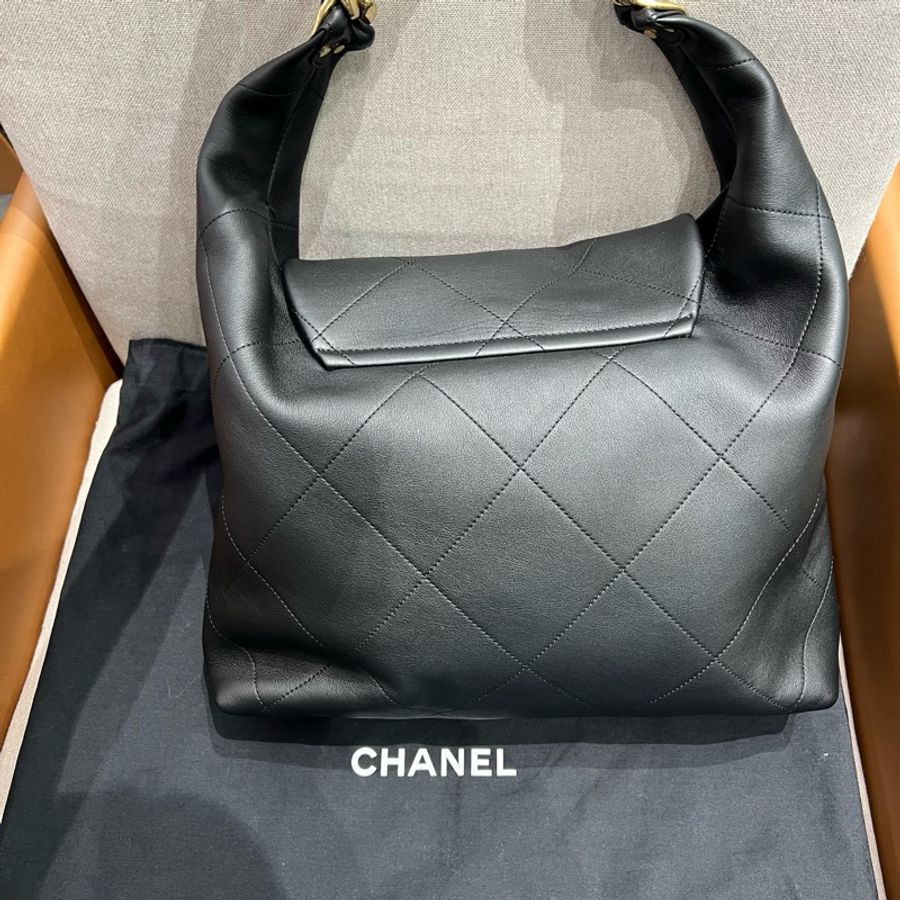 Chanel 25K黑金hobo嬉皮包大號 單肩包腋下包手提包 芯片款 底長35cm-4
