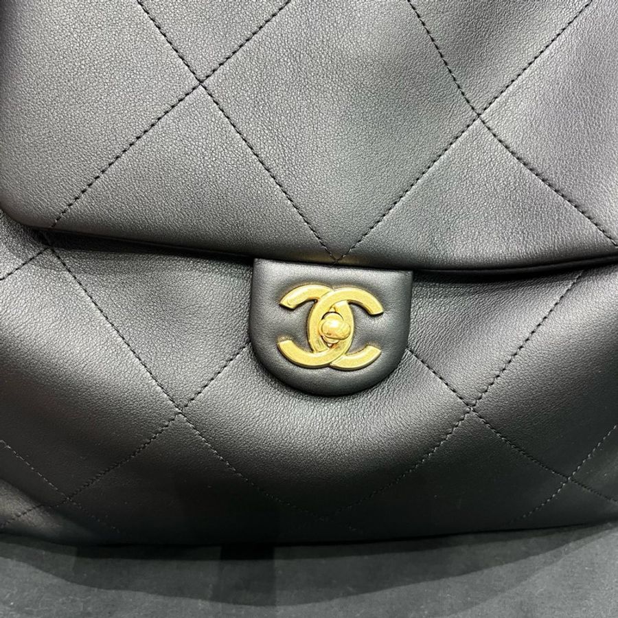 Chanel 25K黑金hobo嬉皮包大號 單肩包腋下包手提包 芯片款 底長35cm-6