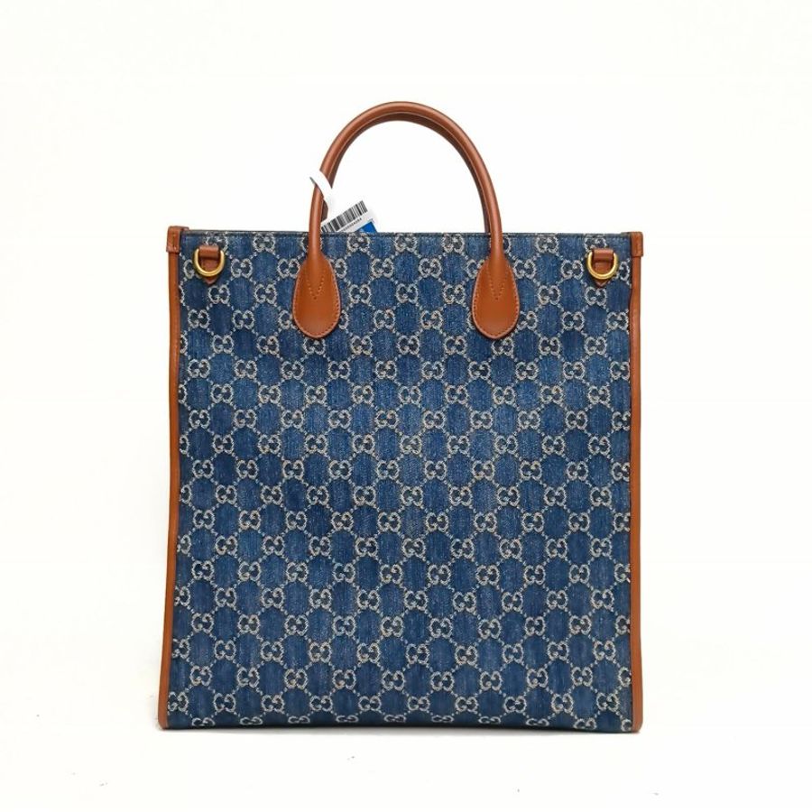 GUCCI 藍色帆布金扣琴譜tote肩背包-2