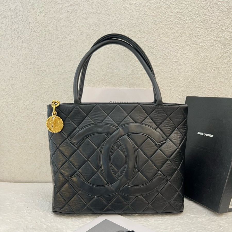 香奈兒/Chanel 中古Vintage 金幣黑金希爾頓 托特手提肩背包-0