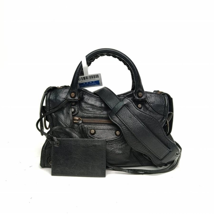 BALENCIAGA CityMini24機車包黑色羊皮鎢鋼扣肩背包-0