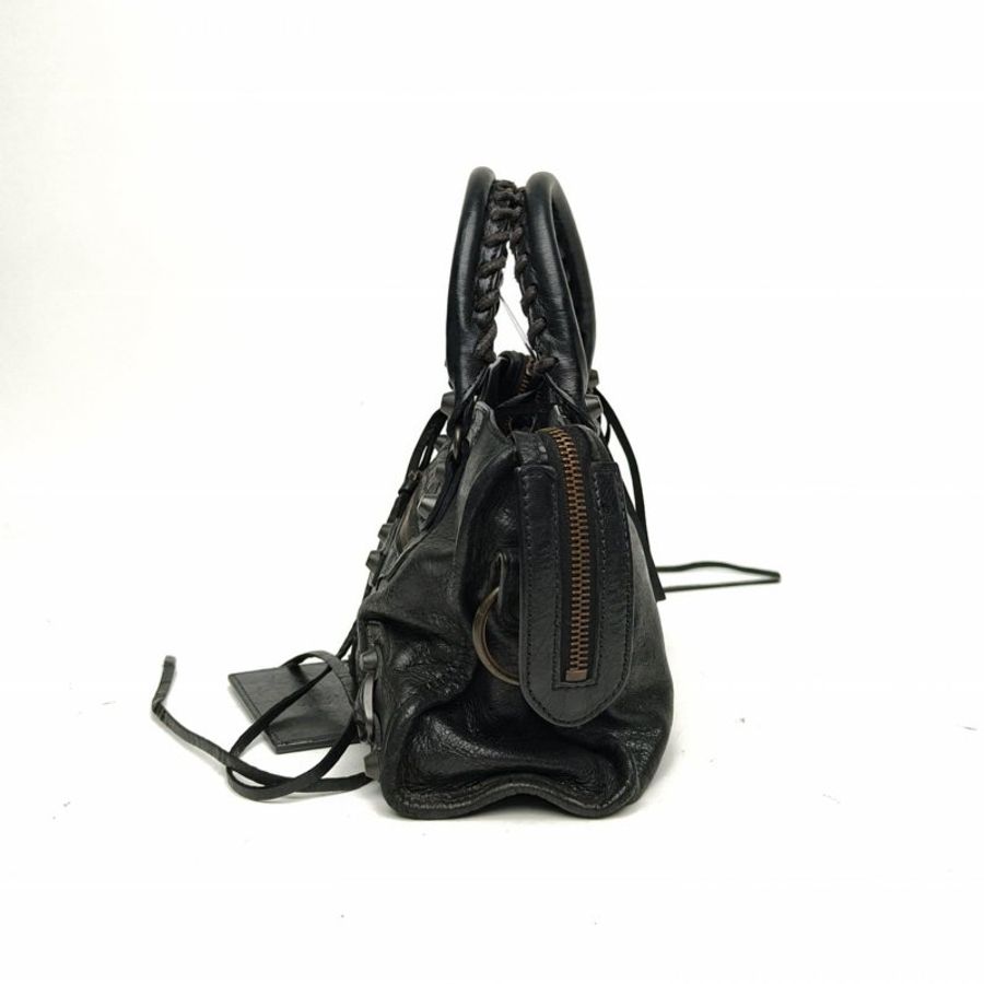 BALENCIAGA CityMini24機車包黑色羊皮鎢鋼扣肩背包-1