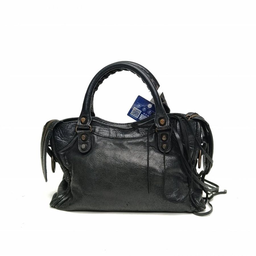 BALENCIAGA CityMini24機車包黑色羊皮鎢鋼扣肩背包-2