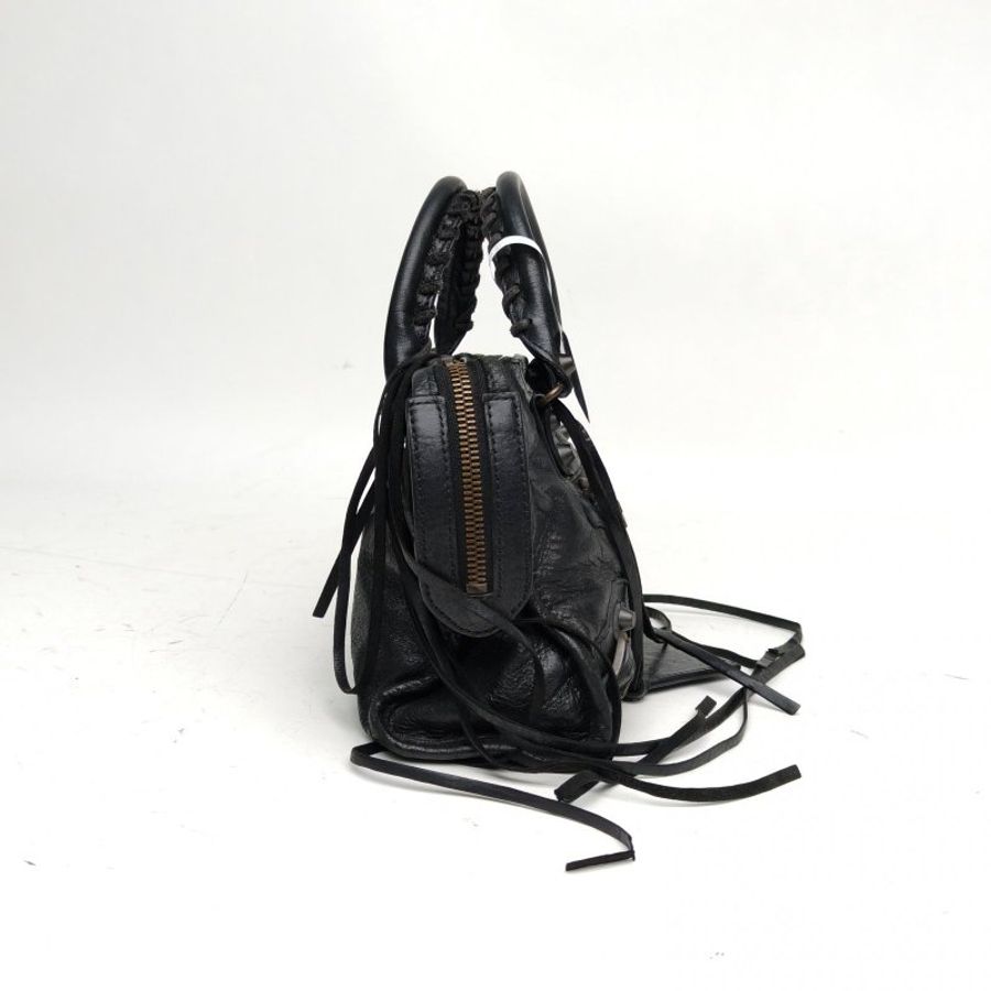 BALENCIAGA CityMini24機車包黑色羊皮鎢鋼扣肩背包-3
