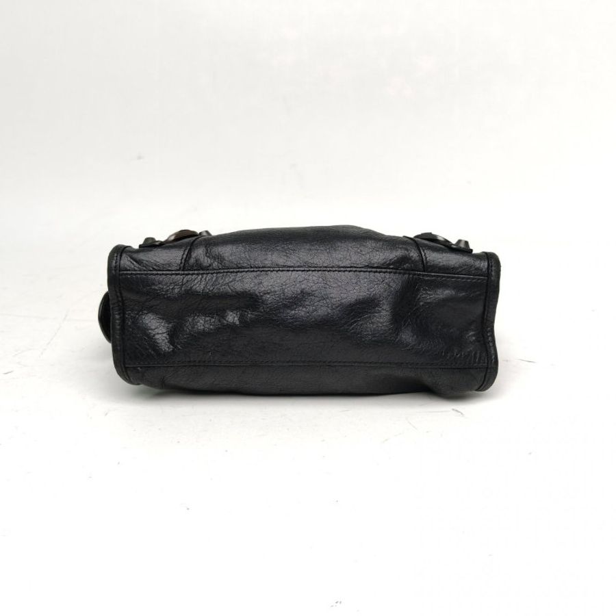 BALENCIAGA CityMini24機車包黑色羊皮鎢鋼扣肩背包-4