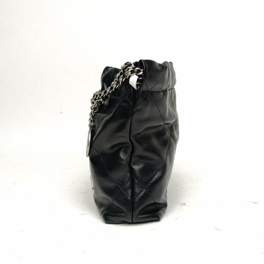 CHANEL 22BagTote托特包Mini黑色牛皮晶片銀扣肩背包-1