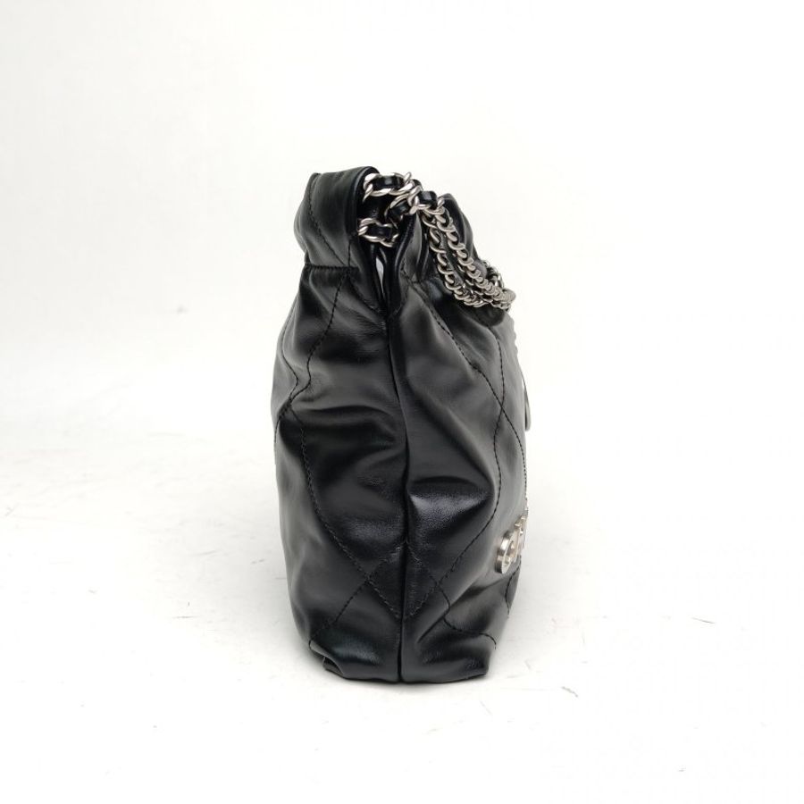 CHANEL 22BagTote托特包Mini黑色牛皮晶片銀扣肩背包-3