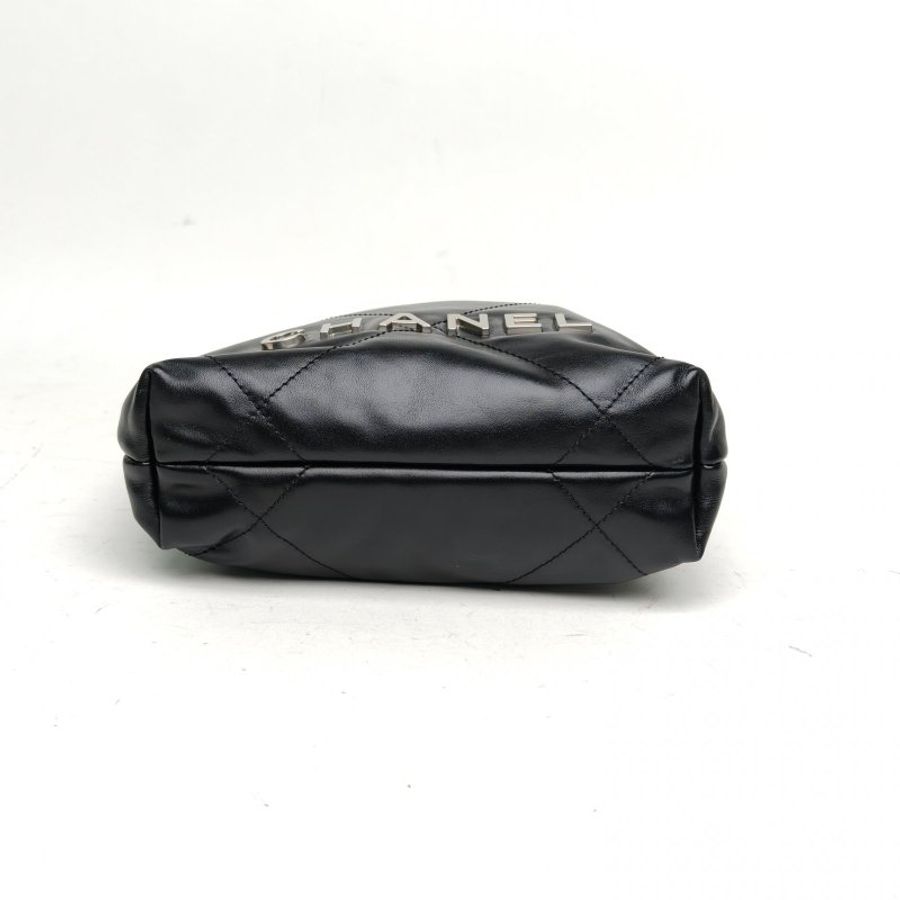 CHANEL 22BagTote托特包Mini黑色牛皮晶片銀扣肩背包-4