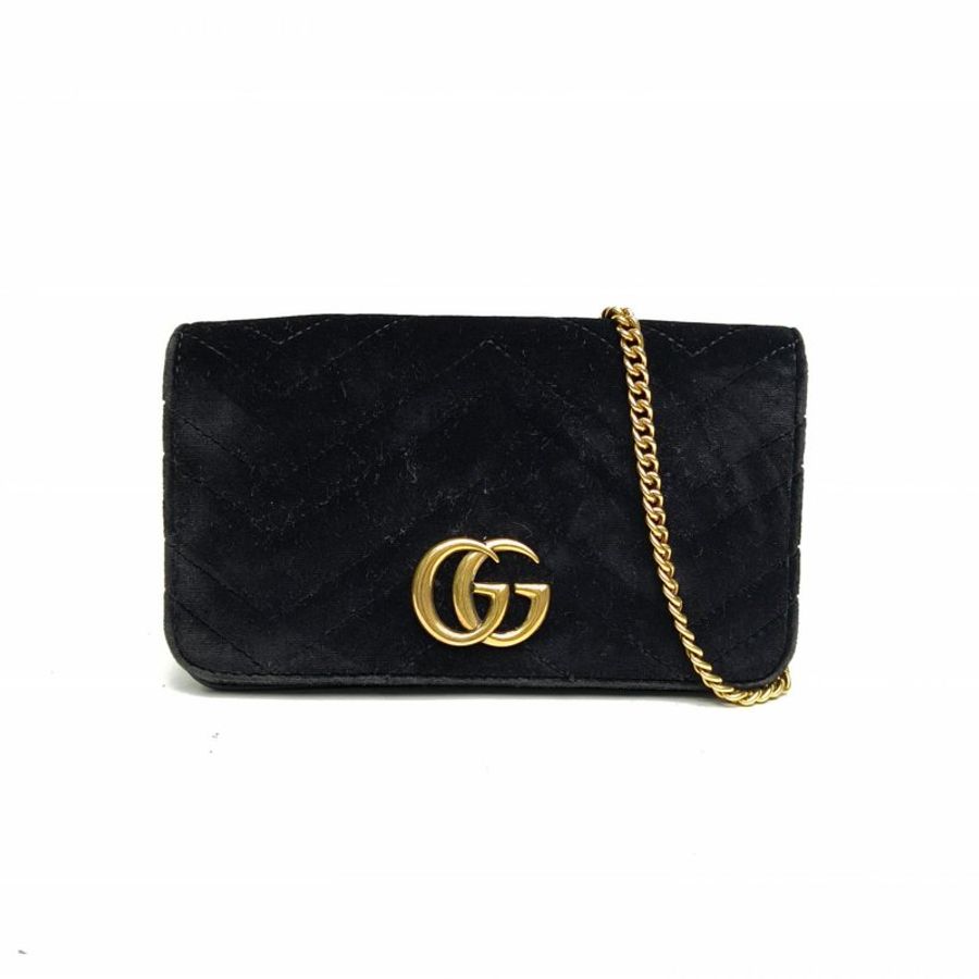 GUCCI 黑色絲絨金扣MarmontWOC斜挎包肩背包-0