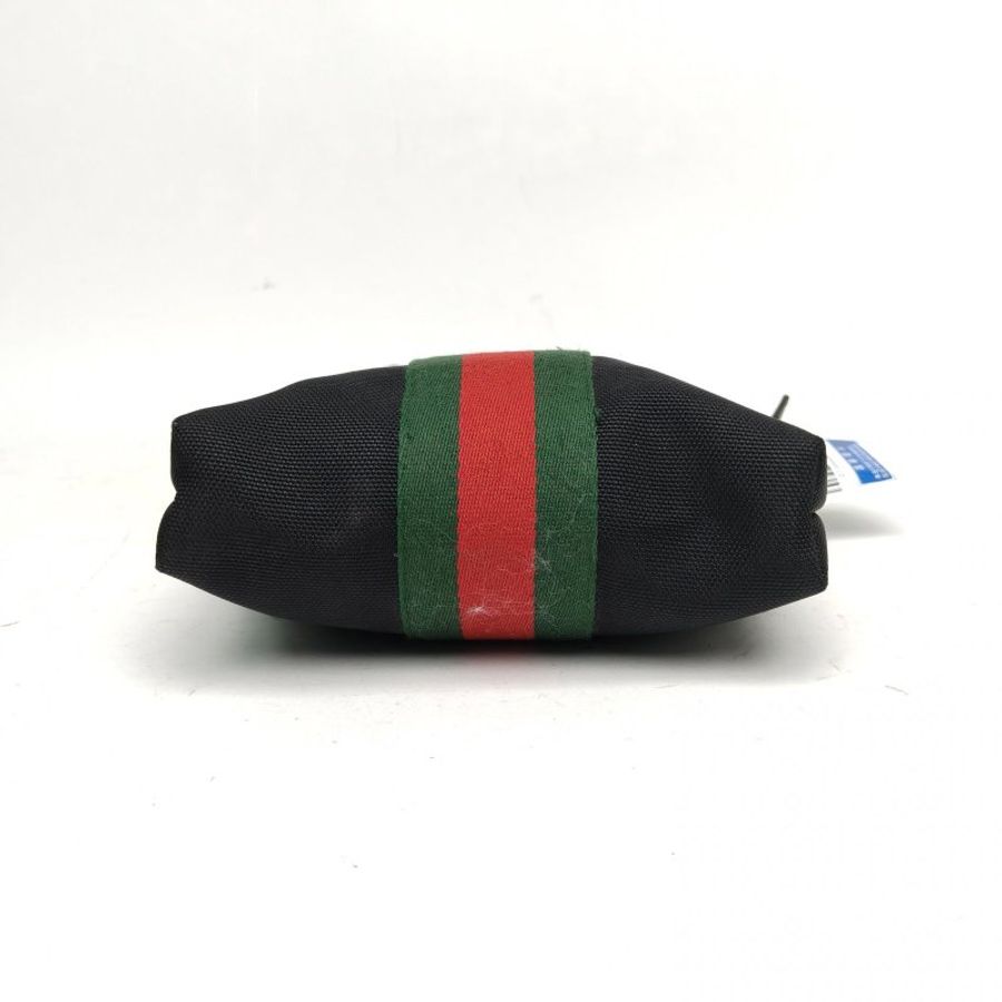 GUCCI 拼色帆布銀扣紅綠織帶斜挎包肩背包-4