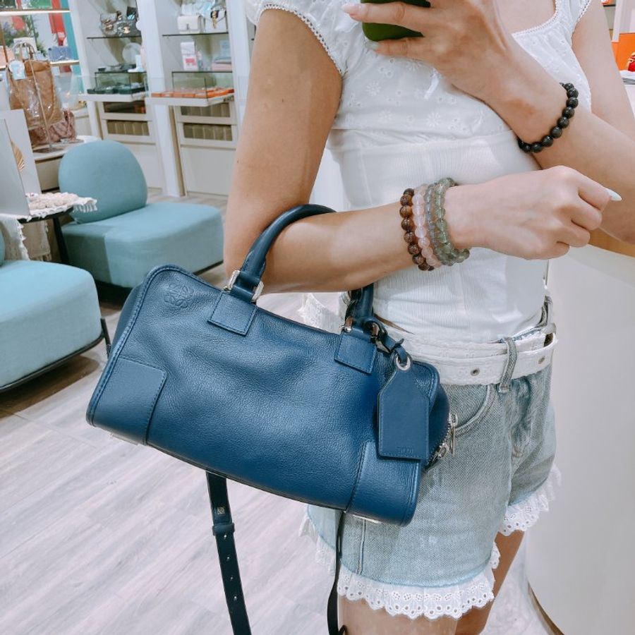 TK2090	 羅意威 藍色牛皮 手提 斜背 Loewe Amazona 28 Marine calfskin Bule X PHW-2