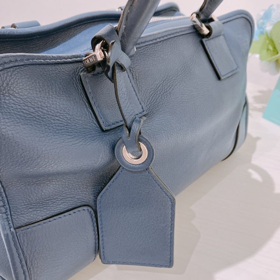 TK2090	 羅意威 藍色牛皮 手提 斜背 Loewe Amazona 28 Marine calfskin Bule X PHW-16