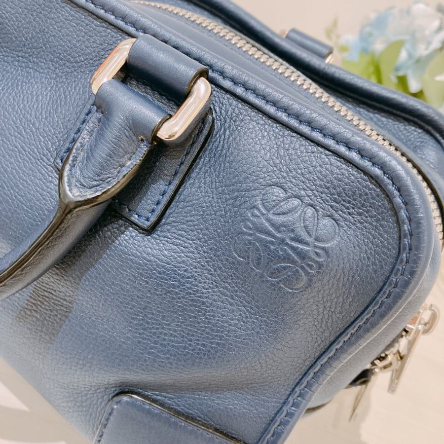 TK2090	 羅意威 藍色牛皮 手提 斜背 Loewe Amazona 28 Marine calfskin Bule X PHW-21