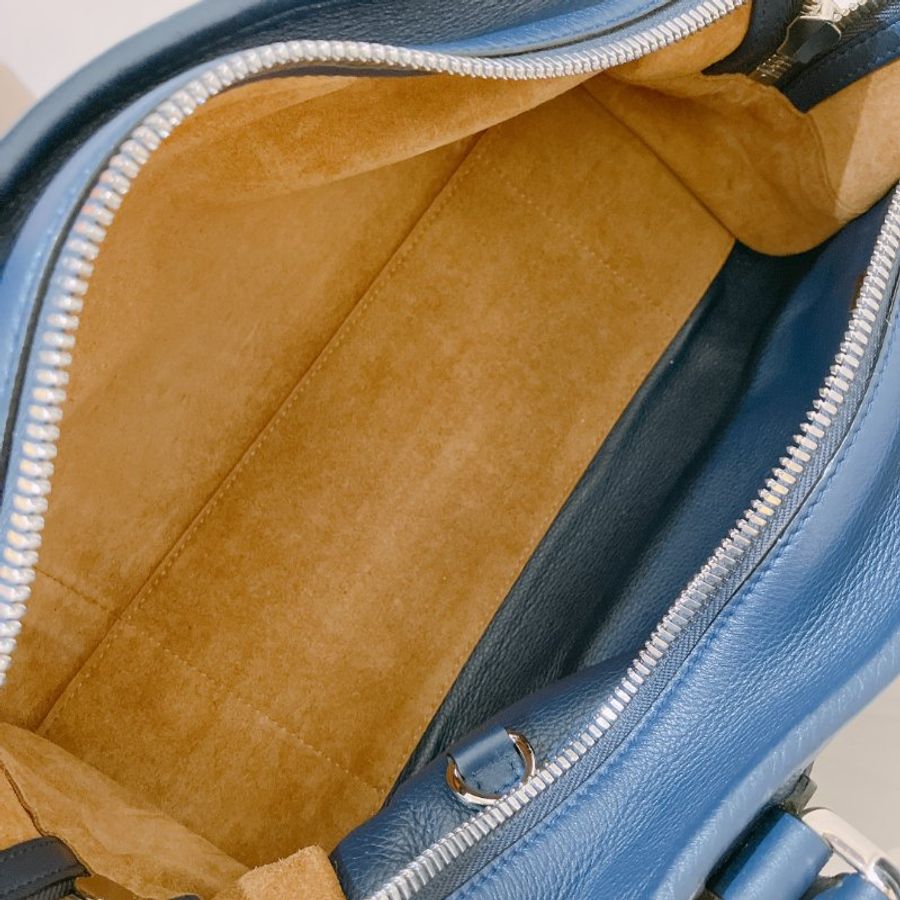 TK2090	 羅意威 藍色牛皮 手提 斜背 Loewe Amazona 28 Marine calfskin Bule X PHW-25