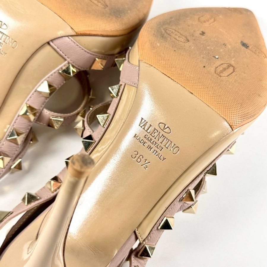 VALENTINO 奶茶色 漆皮 尖頭 鉚釘 細綁帶 10CM 高跟鞋 包鞋 36.5號-8