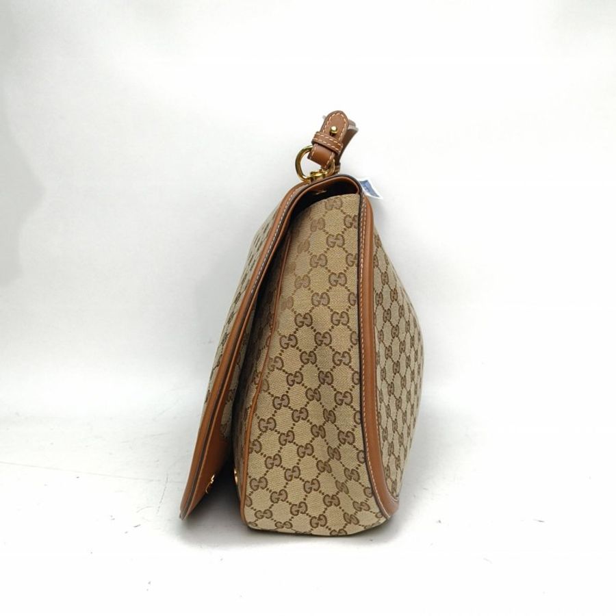 GUCCI 棕色帆布金扣Blondie雙G老花手提斜挎大包肩背包-1