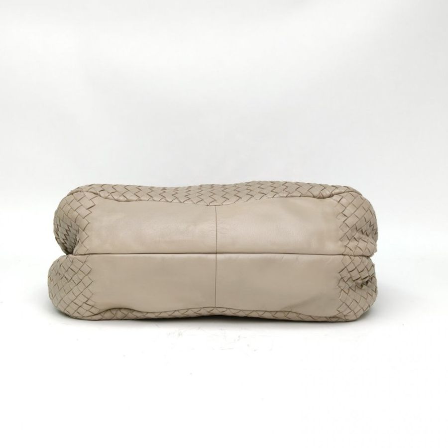 BOTTEGA VENETA 淺灰色羊皮黑扣雙橋編織托特包肩背包-4
